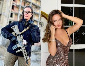 FOTO // Miss Ucraina a lăsat podiumul de modă și a luat arma în mână